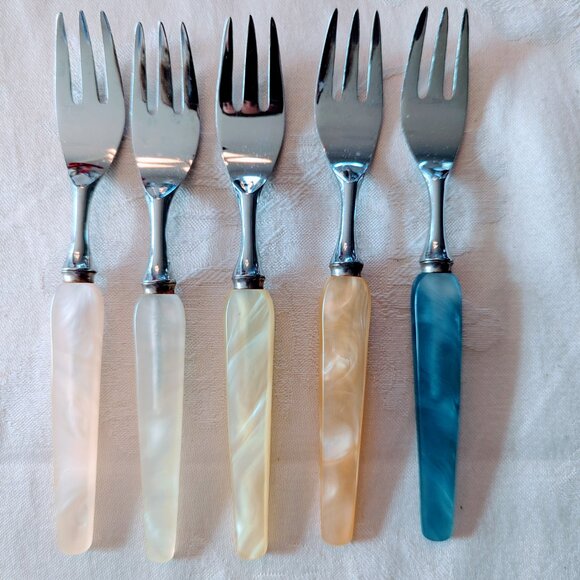 Lot of 6 VTG German MCM Dessert Bakelite Set Pyraline Cake Lifter Cake Forks - Picture 5 of 10